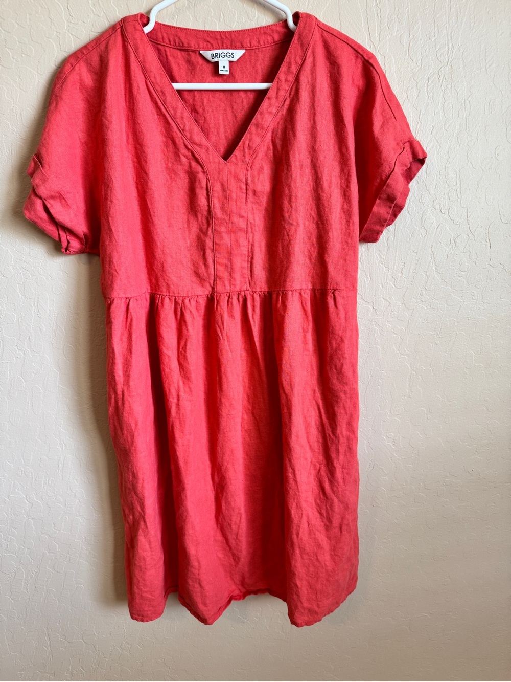 Briggs Coral V-Neck Short Sleeve Linen Dress
